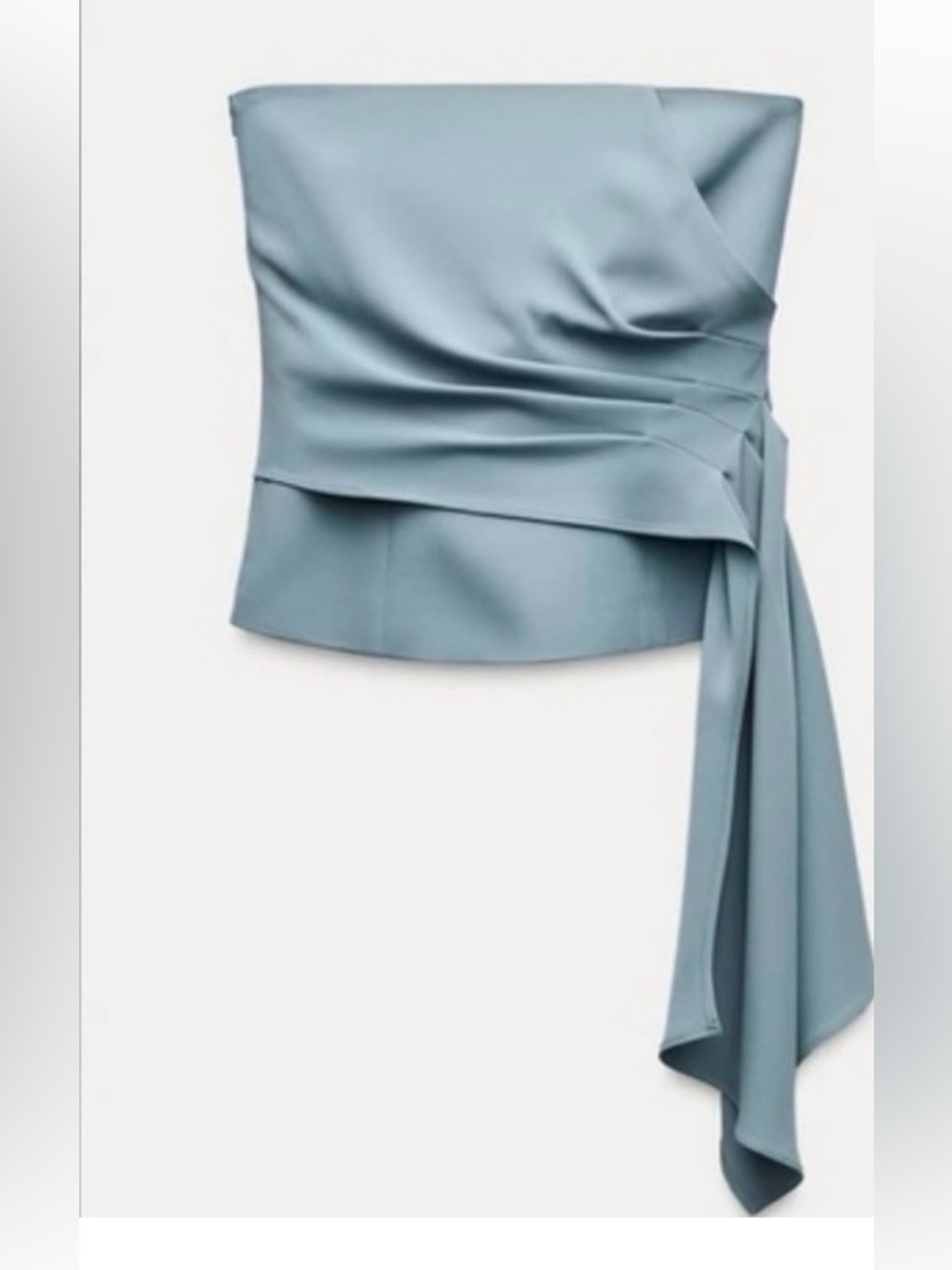 Zara Strapless Draped Satin Top in Dusty Blue